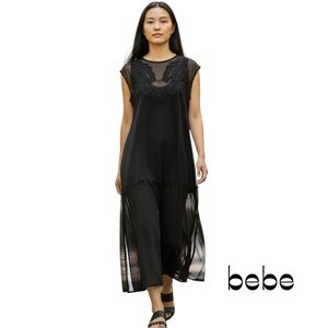 Bebe Sheer Black Mesh Lace Maxi Dress NWOT Size M